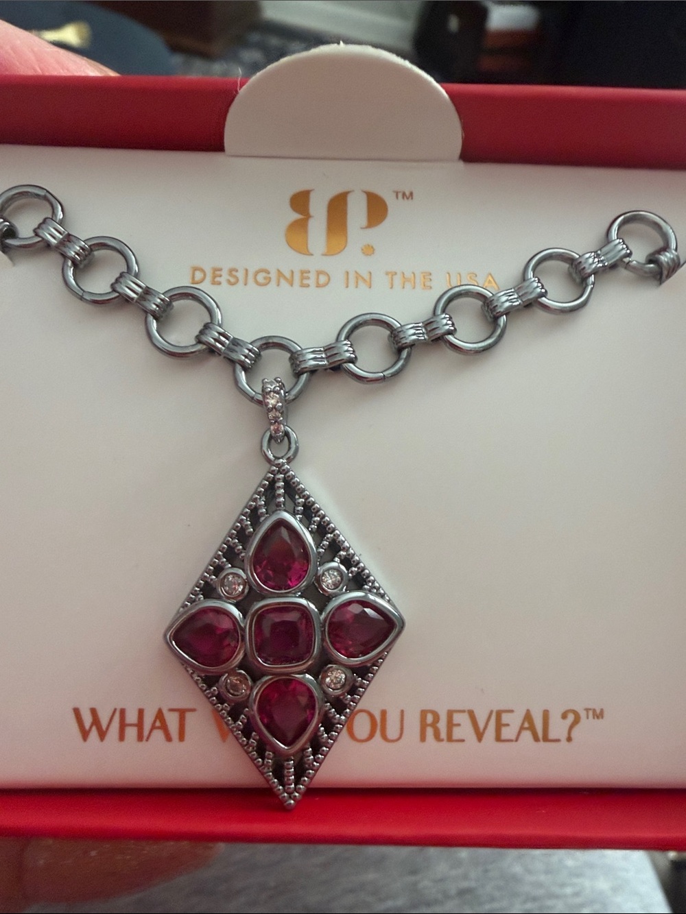BP July 2026 birthday collection hematite and Ruby lab created necklace.